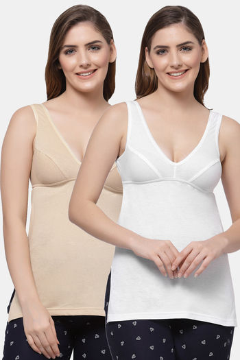 Buy Floret Cotton Camisole (Pack of 2) - White Skin
